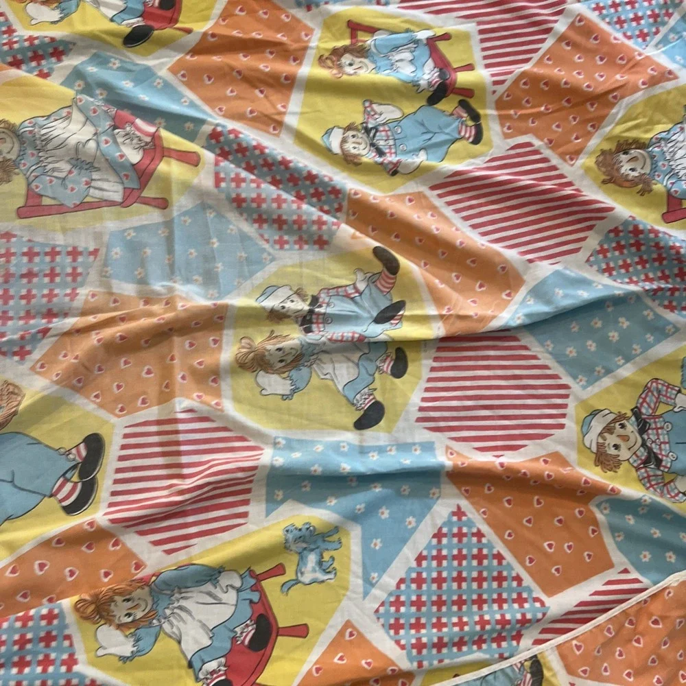 Vintage Raggedy Ann Fitted Twin Sheet & Pillowcase Patchwork Bobbs-Merrill